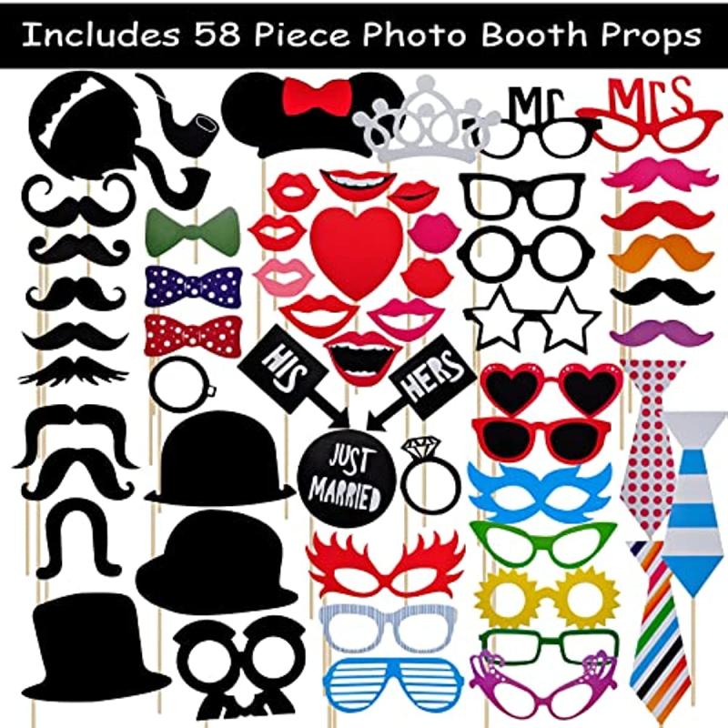 58pc Party Props Photo Booth Birthday Wedding Prom Favors DIY Costumes Mustache