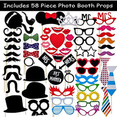 58pc Party Props Photo Booth Birthday Wedding Prom Favors DIY Costumes Mustache