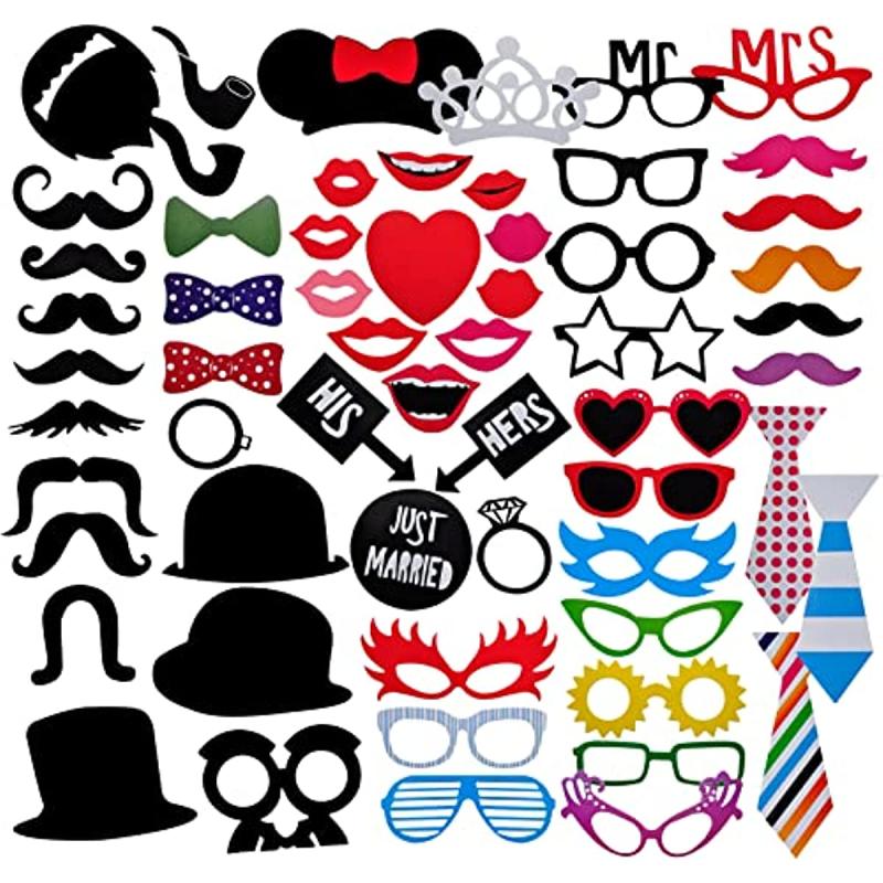 58pc Party Props Photo Booth Birthday Wedding Prom Favors DIY Costumes Mustache