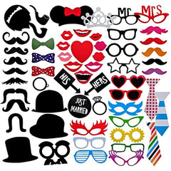 58pc Party Props Photo Booth Birthday Wedding Prom Favors DIY Costumes Mustache