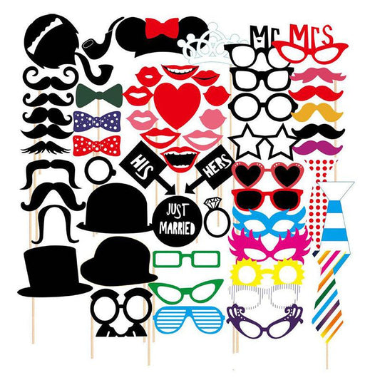 58pc Party Props Photo Booth Birthday Wedding Prom Favors DIY Costumes Mustache