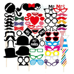 58pc Party Props Photo Booth Birthday Wedding Prom Favors DIY Costumes Mustache