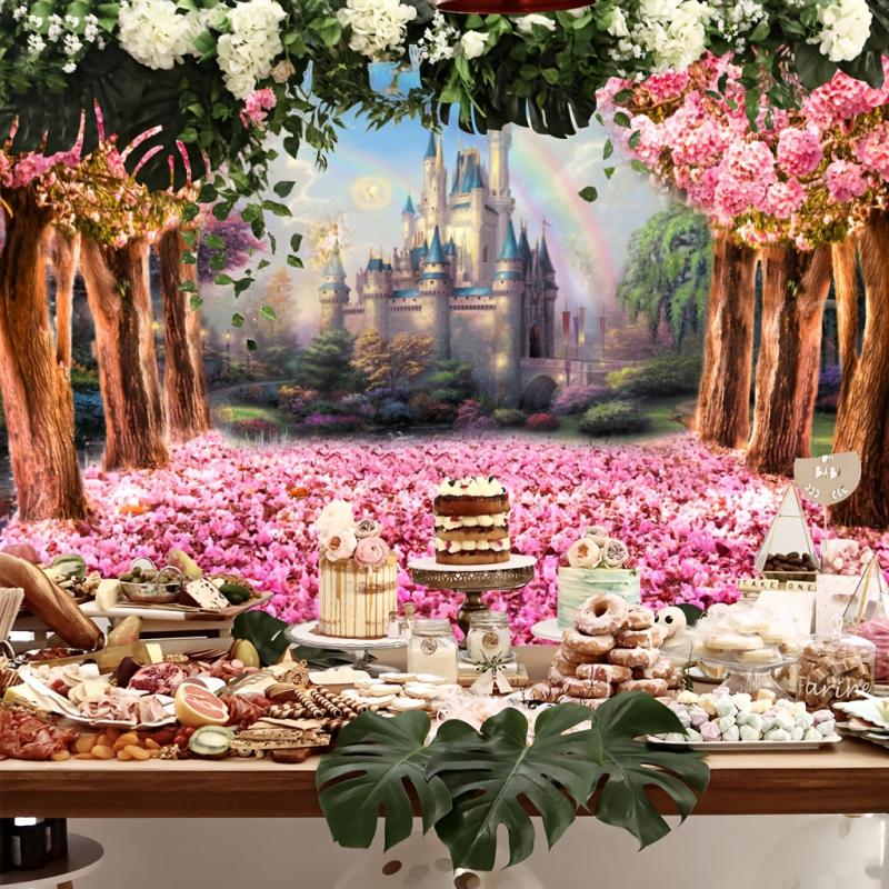 Castle Backdrop Pink Sakura Flowers Photography Background 7x5ft