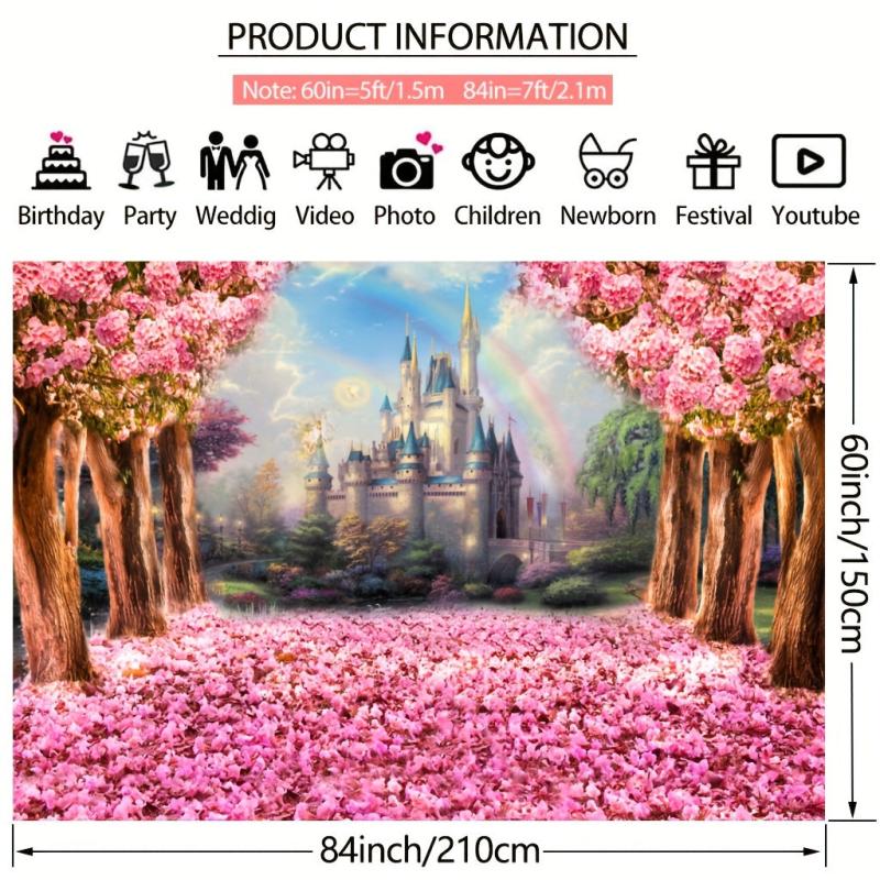 Castle Backdrop Pink Sakura Flowers Photography Background 7x5ft