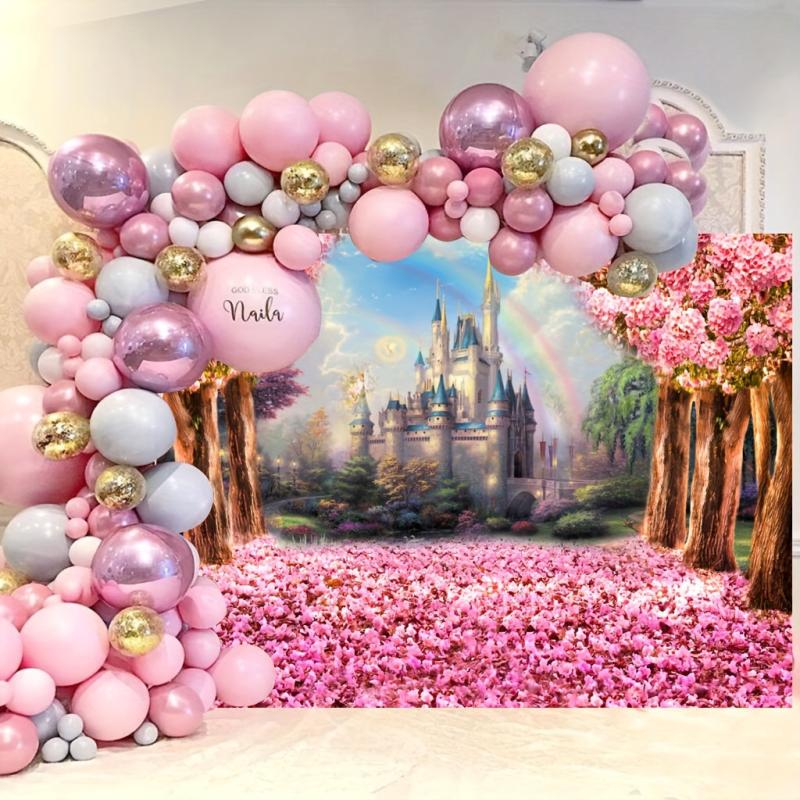 Castle Backdrop Pink Sakura Flowers Photography Background 7x5ft