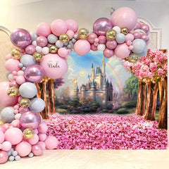 Castle Backdrop Pink Sakura Flowers Photography Background 7x5ft