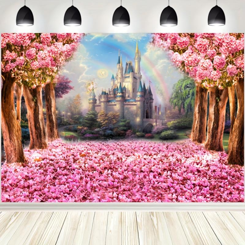 Castle Backdrop Pink Sakura Flowers Photography Background 7x5ft