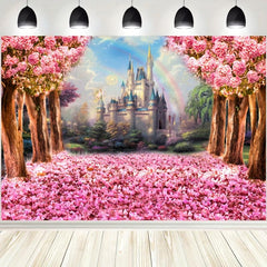 Castle Backdrop Pink Sakura Flowers Photography Background 7x5ft