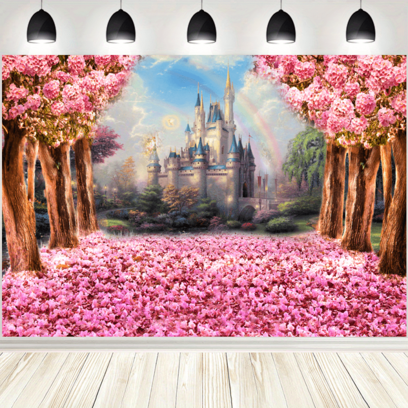 Castle Backdrop Pink Sakura Flowers Photography Background 7x5ft