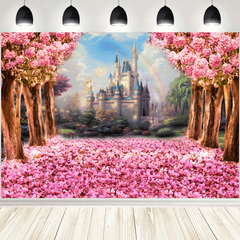 Castle Backdrop Pink Sakura Flowers Photography Background 7x5ft