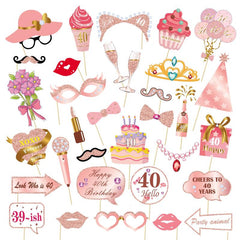33pcs Birthday Photo Props Pink Party Decoration Creative Gift Holiday Accessory