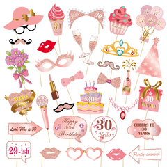 33pcs Birthday Photo Props Pink Party Decoration Creative Gift Holiday Accessory
