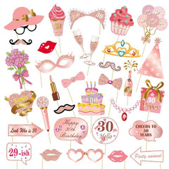 33pcs Birthday Photo Props Pink Party Decoration Creative Gift Holiday Accessory