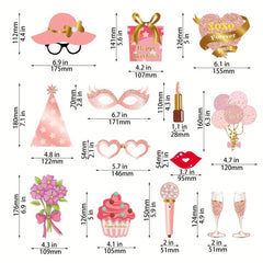 33pcs Birthday Photo Props Pink Party Decoration Creative Gift Holiday Accessory