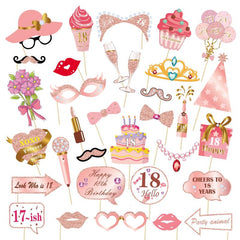 33pcs Birthday Photo Props Pink Party Decoration Creative Gift Holiday Accessory
