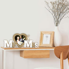 Mr & Mrs Wood Heart Picture Frame Tabletop Wedding Picture Frame