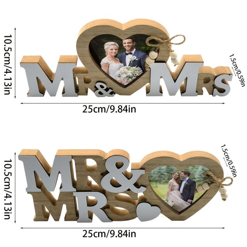 Mr & Mrs Wood Heart Picture Frame Tabletop Wedding Picture Frame