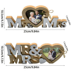 Mr & Mrs Wood Heart Picture Frame Tabletop Wedding Picture Frame
