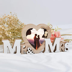 Mr & Mrs Wood Heart Picture Frame Tabletop Wedding Picture Frame