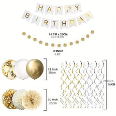 41pcs Golden Birthday Decorations for Women and Girls - Banner Balloons Pom Poms