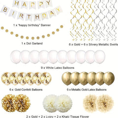 41pcs Golden Birthday Decorations for Women and Girls - Banner Balloons Pom Poms