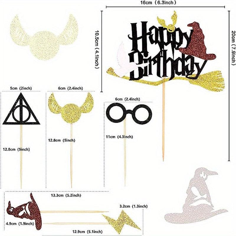 Wizard Cupcake Toppers Glitter Magic Happy Birthday Cake Topper
