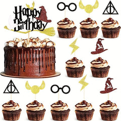 Wizard Cupcake Toppers Glitter Magic Happy Birthday Cake Topper