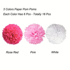 18pcs Tissue Pom Poms Paper Flower Ball Birthday Wedding Decor