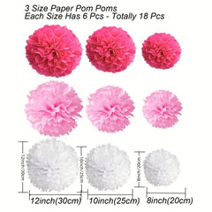 18pcs Tissue Pom Poms Paper Flower Ball Birthday Wedding Decor