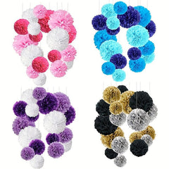 18pcs Tissue Pom Poms Paper Flower Ball Birthday Wedding Decor