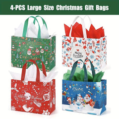 4pcs Thickened Christmas Gift Bags Christmas Tote Bags With Handles