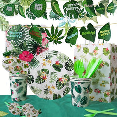 Summer Beach Party Tableware Set Turtle Leaf Flamingo Leaves Paper Plate Cup
