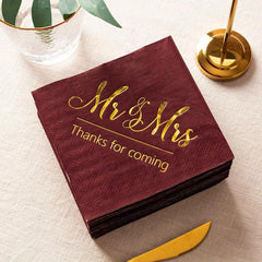 20pcs Wedding Napkins Mr Mrs Rose Bule Burgundy Golden Cocktail Beverage Dessert