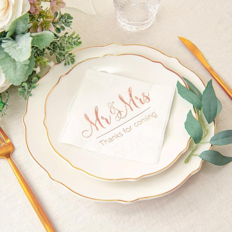 20pcs Wedding Napkins Mr Mrs Rose Bule Burgundy Golden Cocktail Beverage Dessert