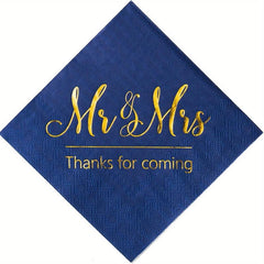 20pcs Wedding Napkins Mr Mrs Rose Bule Burgundy Golden Cocktail Beverage Dessert