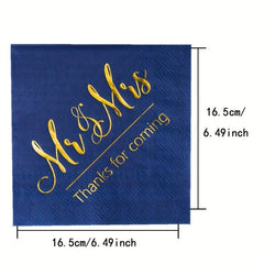 20pcs Wedding Napkins Mr Mrs Rose Bule Burgundy Golden Cocktail Beverage Dessert