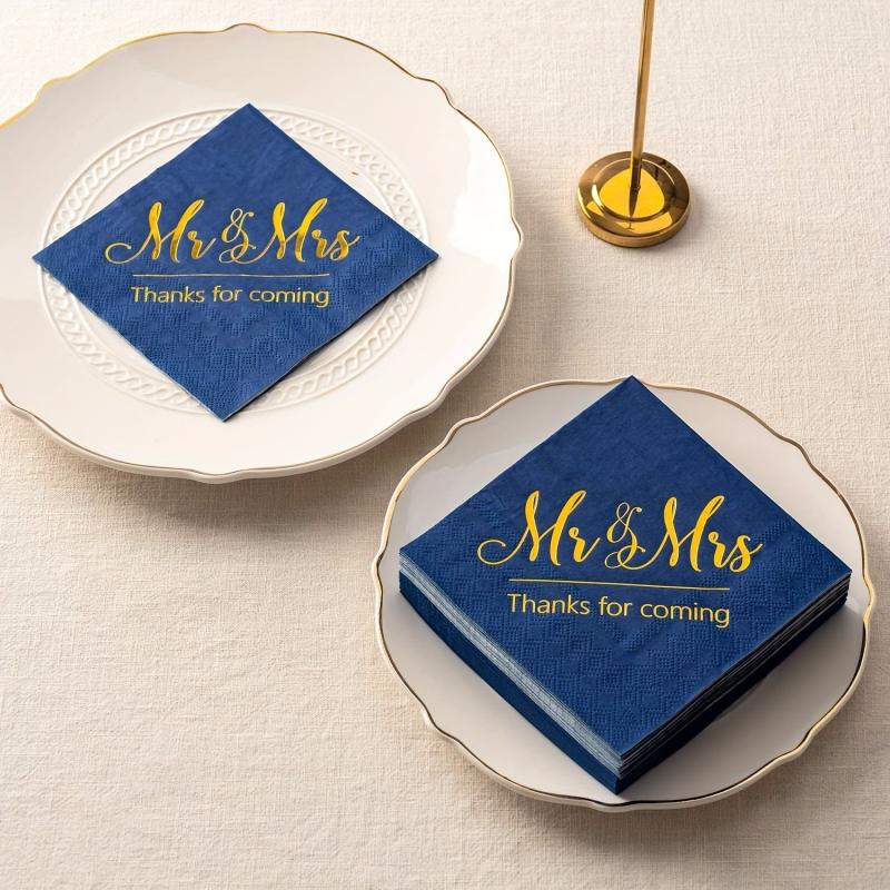 20pcs Wedding Napkins Mr Mrs Rose Bule Burgundy Golden Cocktail Beverage Dessert