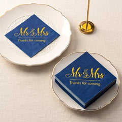 20pcs Wedding Napkins Mr Mrs Rose Bule Burgundy Golden Cocktail Beverage Dessert