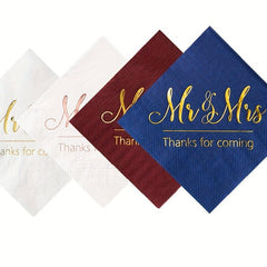 20pcs Wedding Napkins Mr Mrs Rose Bule Burgundy Golden Cocktail Beverage Dessert