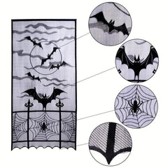Halloween Lace Window Curtain Bats Spooky Lace Door Curtain Panels