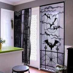 Halloween Lace Window Curtain Bats Spooky Lace Door Curtain Panels