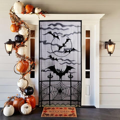 Halloween Lace Window Curtain Bats Spooky Lace Door Curtain Panels
