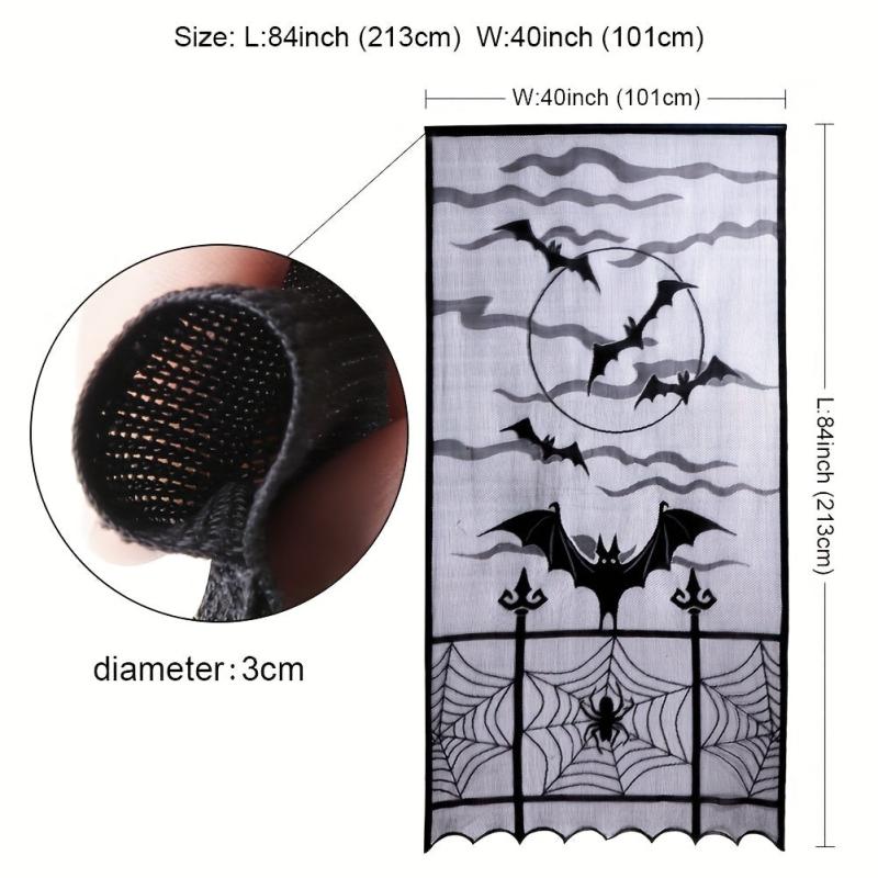 Halloween Lace Window Curtain Bats Spooky Lace Door Curtain Panels