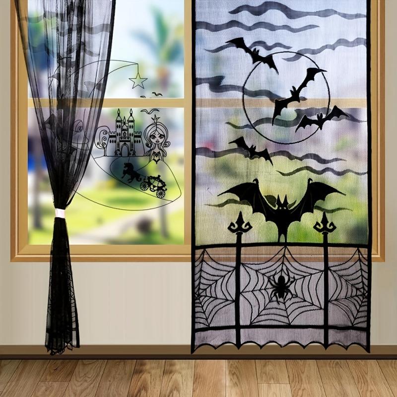 Halloween Lace Window Curtain Bats Spooky Lace Door Curtain Panels