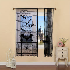 Halloween Lace Window Curtain Bats Spooky Lace Door Curtain Panels
