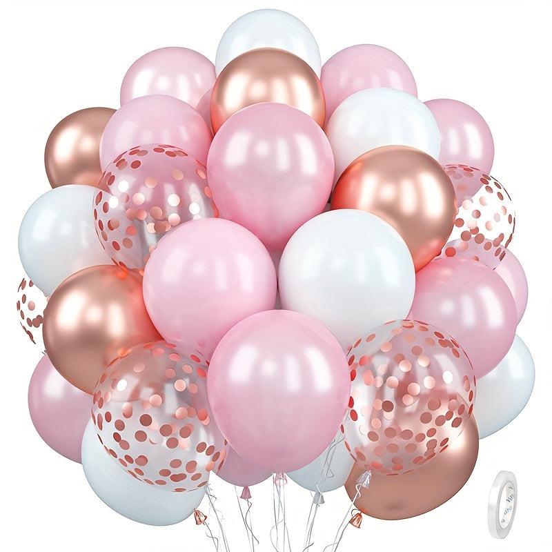 60pcs 30 48 Cm Hot Pink Rose Golden Silvery Latex Balloon Party Decoration