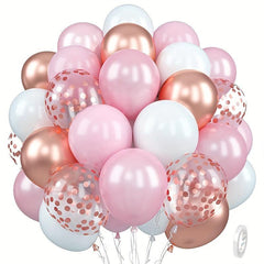 60pcs 30 48 Cm Hot Pink Rose Golden Silvery Latex Balloon Party Decoration