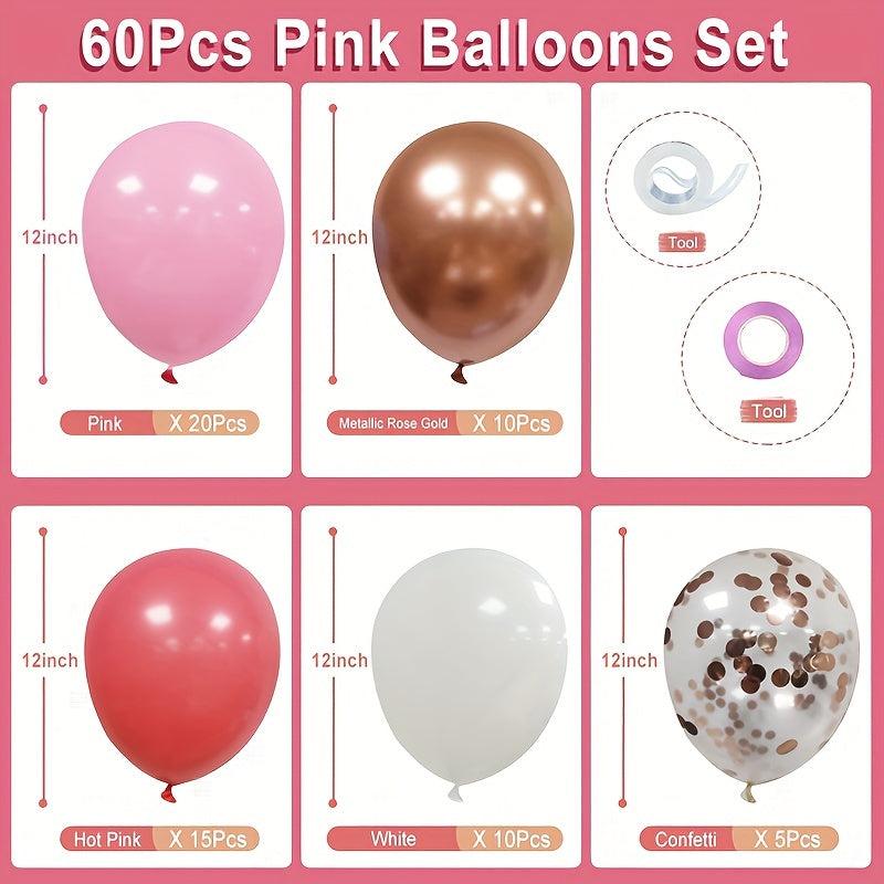 60pcs 30 48 Cm Hot Pink Rose Golden Silvery Latex Balloon Party Decoration