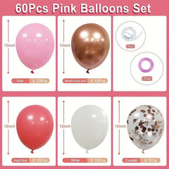 60pcs 30 48 Cm Hot Pink Rose Golden Silvery Latex Balloon Party Decoration