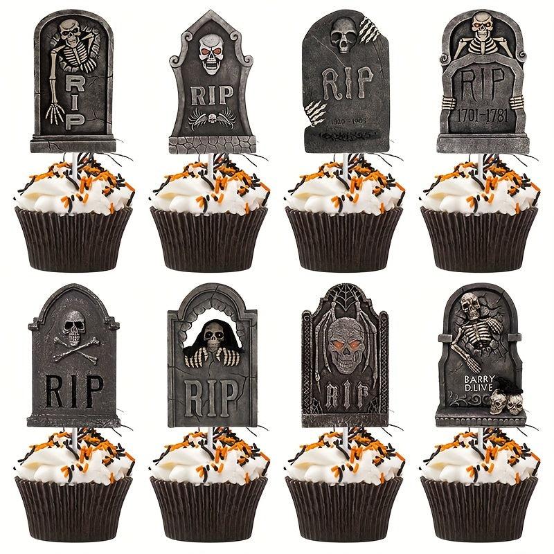 8pcs Halloween Tombstone Cake Toppers Ghost Cake Decoration Supplies